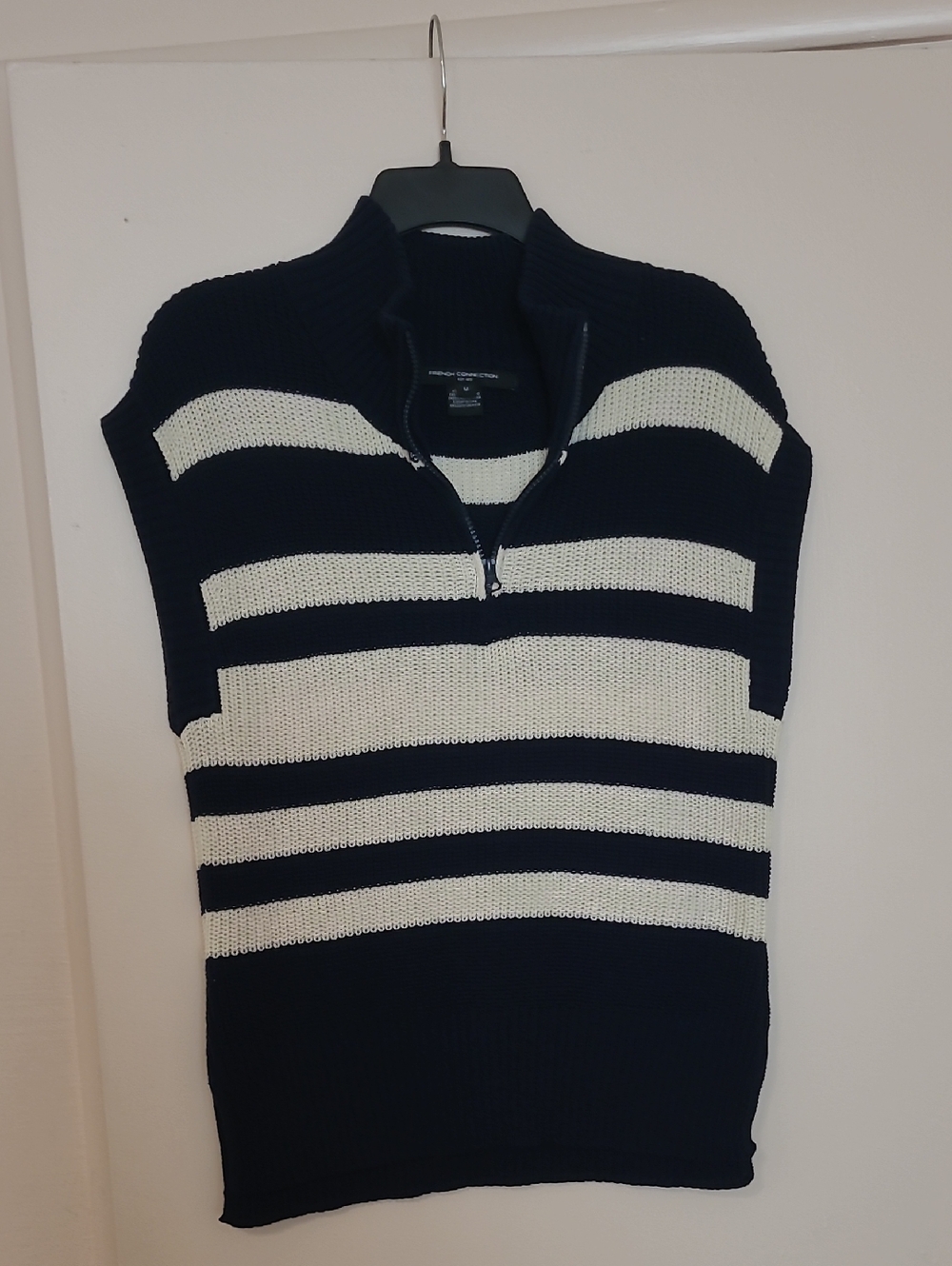 French Connection Navy & White Striped Half-Zip Knit Top